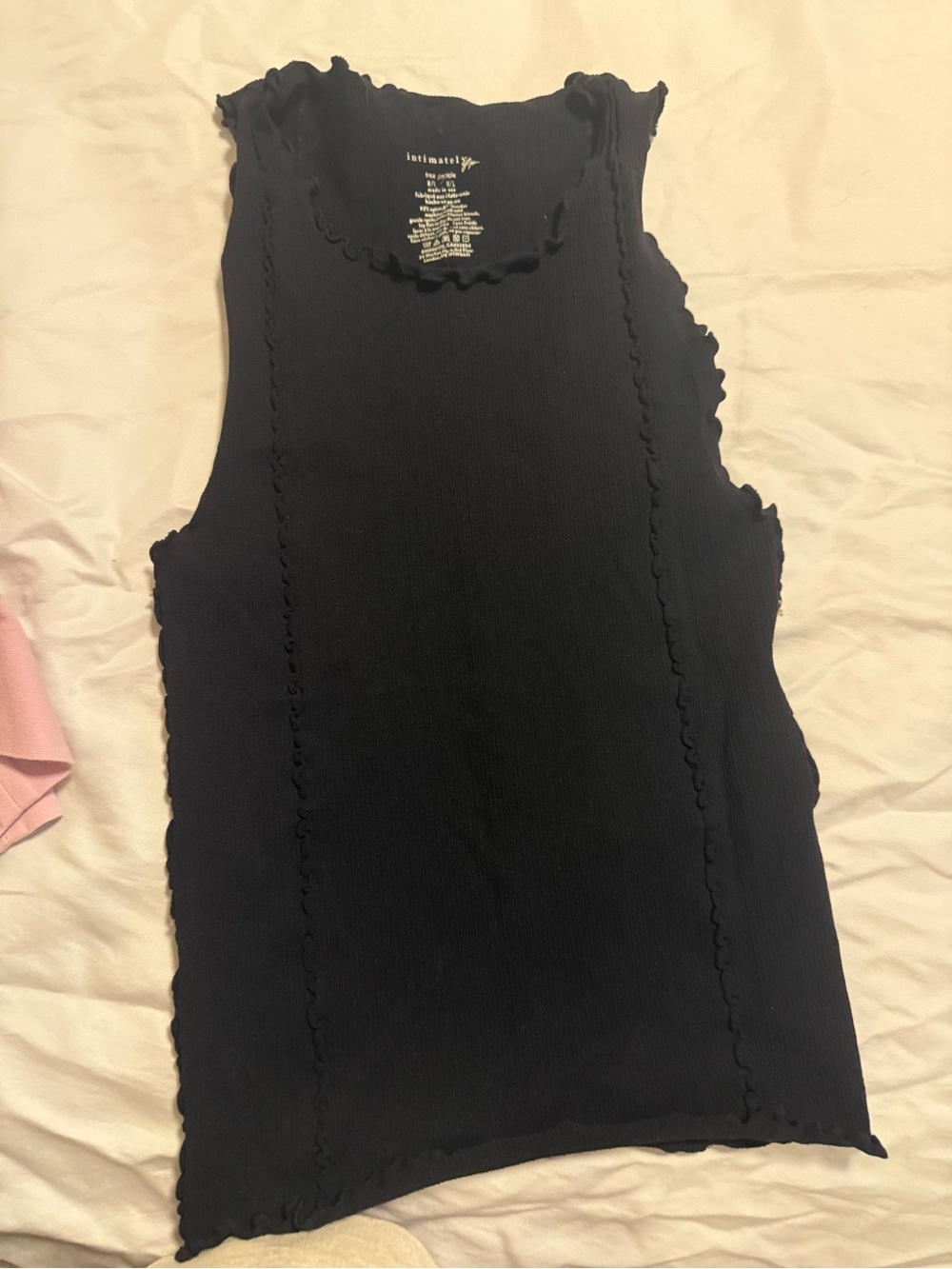 Free People Black Ribbed Lettuce-Edge Tank Top - M/L